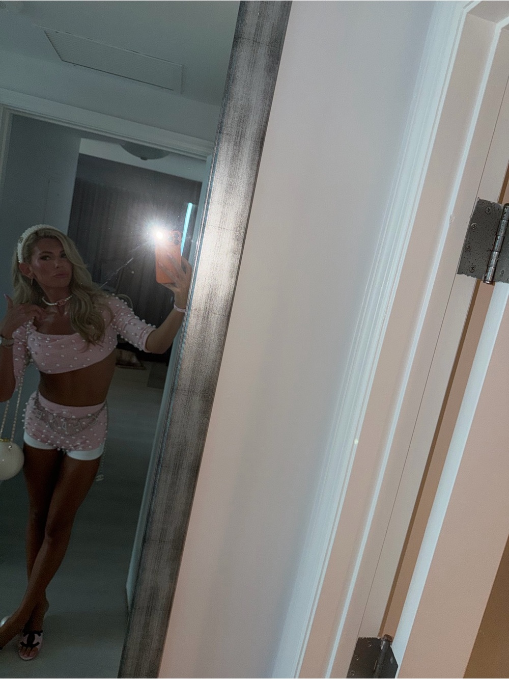 Women's Pink Pearl-Embellished Swim Coverup Set